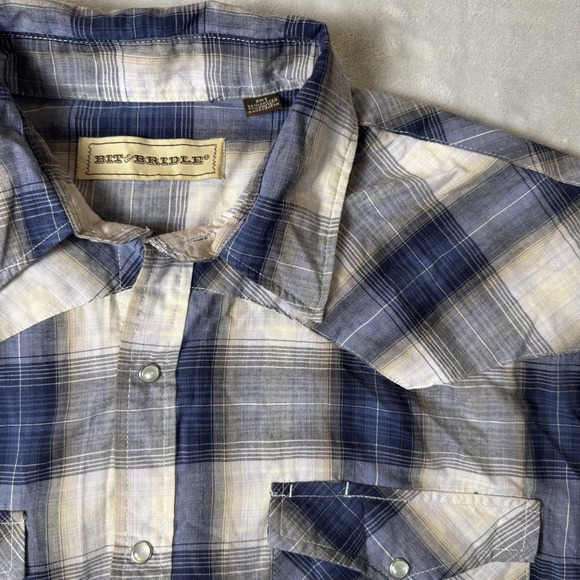 BIT & BRIDLE Pearl Snap Western Blue & White Plaid L/S Men's Size 2XT - Picture 1 of 9